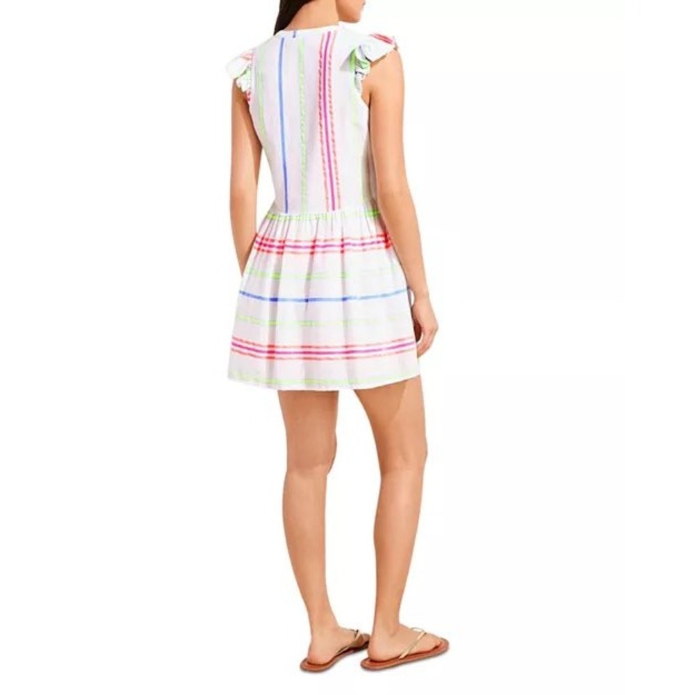 Vineyard Vines Neon Striped Sleeveless Ruffle Mini Dress Size 12 - Picture 2 of 11